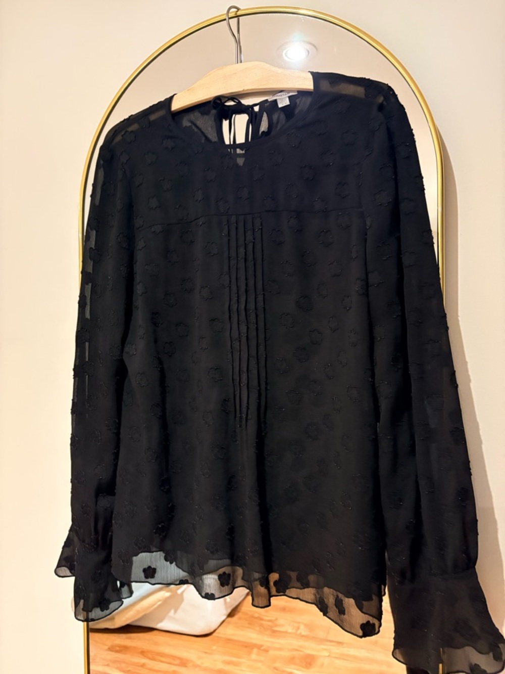 Tristan Black Sheer Pintuck Long-Sleeve Blouse